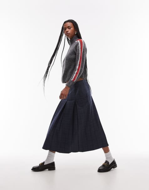 Topshop - Plisseret midinederdel med ternet print og firkantet pasform - view 1