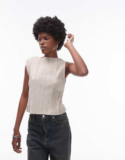 Topshop - Plisseret tanktop i beige