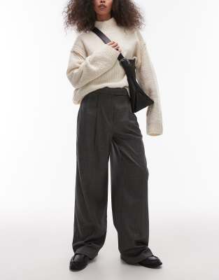 Topshop - Plissierte, elegante Hose in Anthrazit mit weitem Bein-Grau