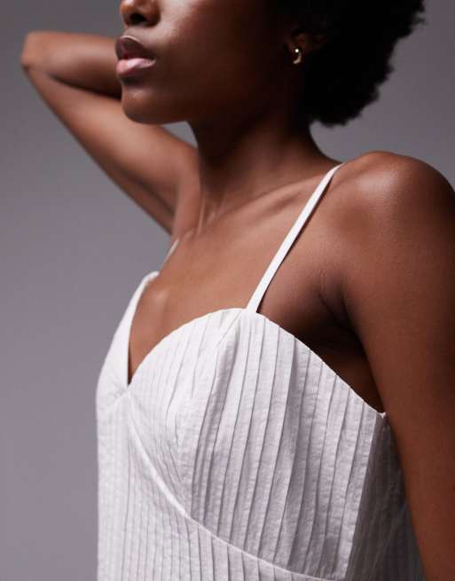 Topshop – Plissiertes kurzes Sommerkleid in Elfenbein mit Riemchenträgern, 3 von 4