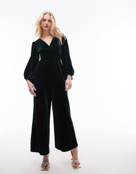 River Island wide leg puff sleeve satin jumpsuit in black