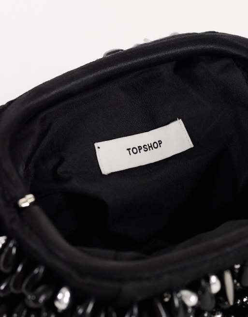 Topshop pochette con perline nera e argento, 4 di 4