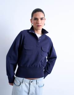 Pocket detail funnel neck sweat in navy