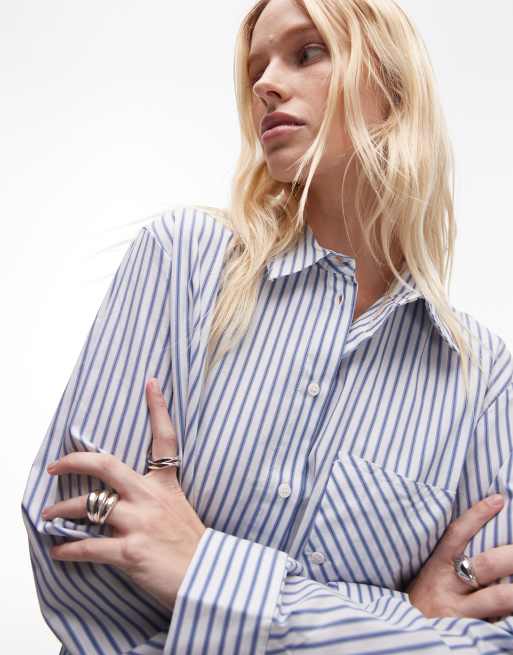 Topshop pocket detail stripe shirt in double blue stripe | ASOS