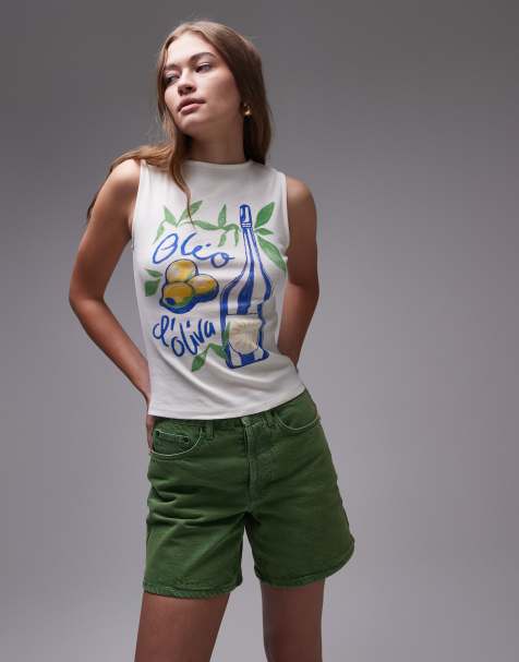 Topshop graphic oilo tank in ecru