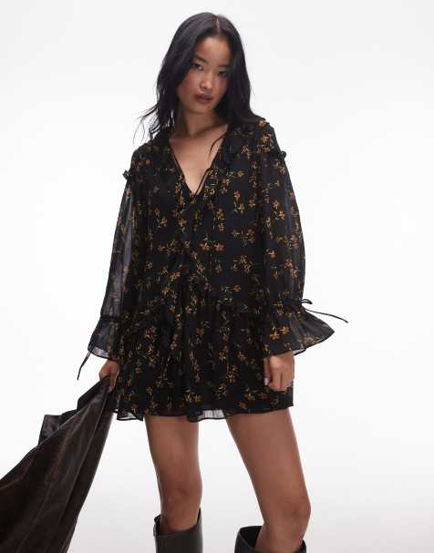 Topshop – Poet – Blommig miniklänning med volangärmar - view 1