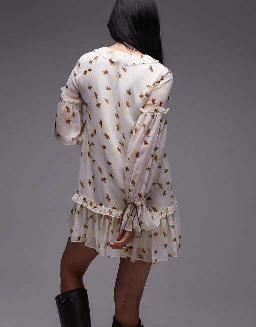 80's style mini dress White button up mini dress sheer 80s boho summer sundress M