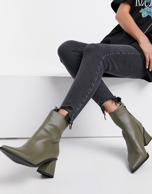 Topshop pointed chunky sock boots in khaki