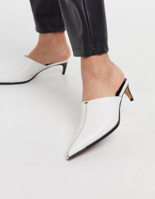 white pointed mule heels