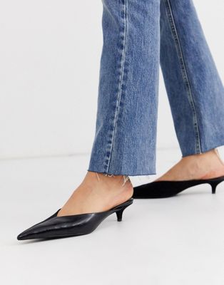 black pointed kitten heel shoes
