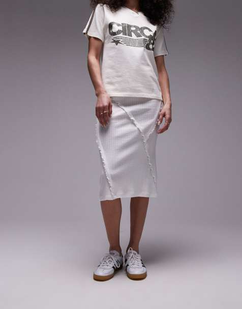 Topshop pointelle 90s length ruffle trim skirt in white - view 1