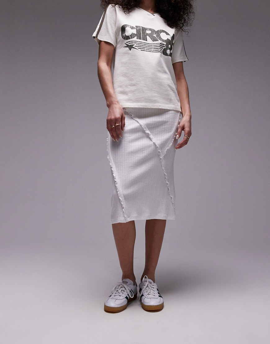Topshop pointelle 90s length ruffle trim skirt in white
