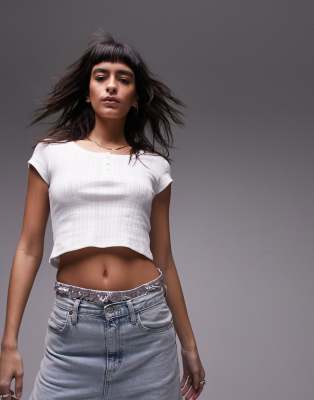 topshop pointelle cropped tee in white