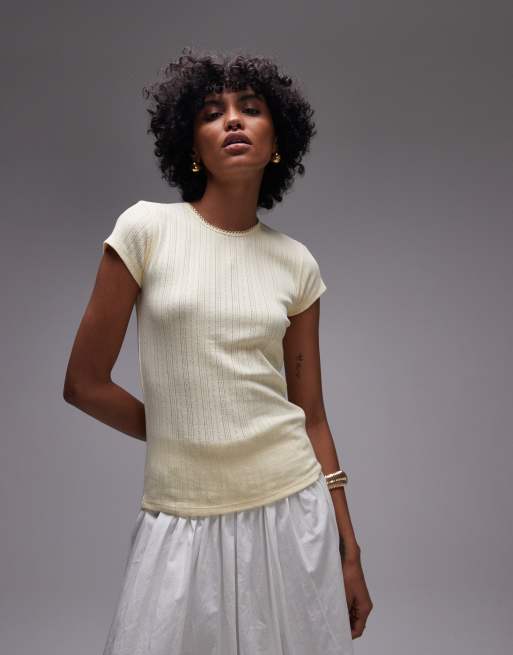 Topshop pointelle longline tee in yellow