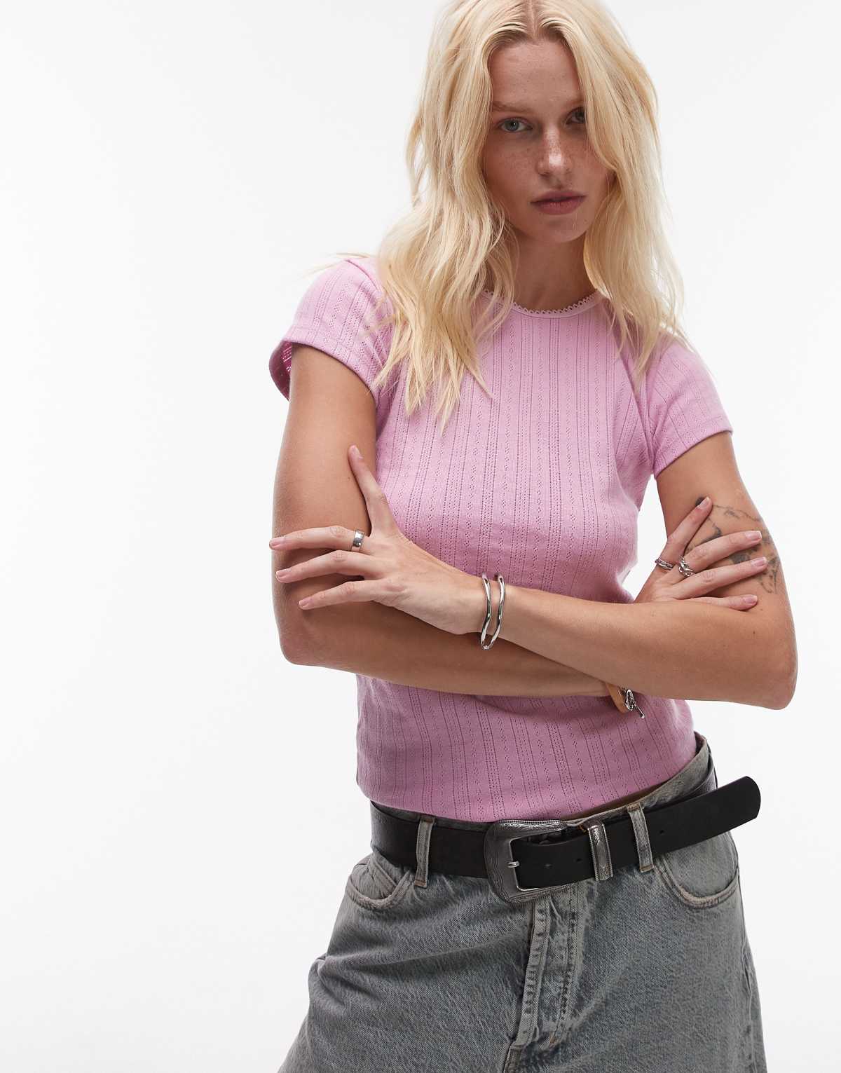 Topshop pointelle tee in pink