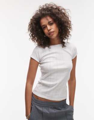 Topshop Pointelle Tee In Neutral