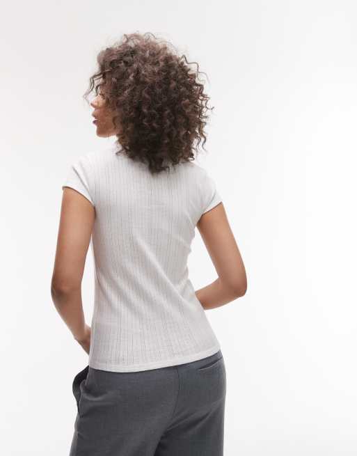 Topshop pointelle tee in white, 4 of 4