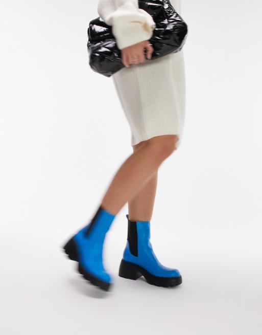 Topshop Pointure large Margot Bottines Chelsea chunky Bleu ASOS
