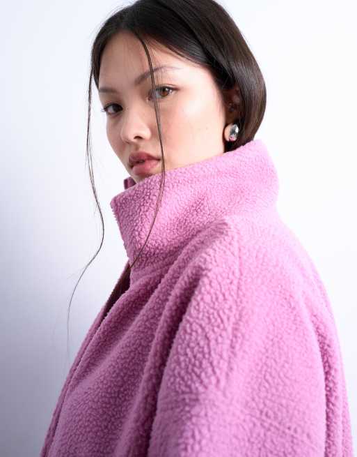 Topshop - Polaire zippée en imitation peau de mouton avec col cheminée - Rose, 3 de 4