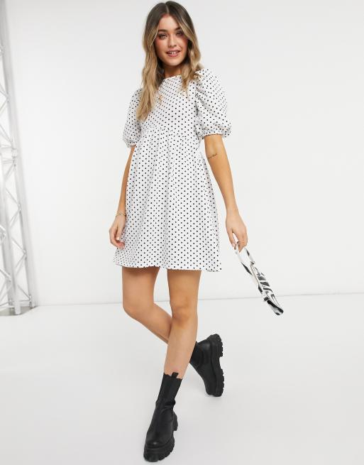 White and black polka dot store dress topshop