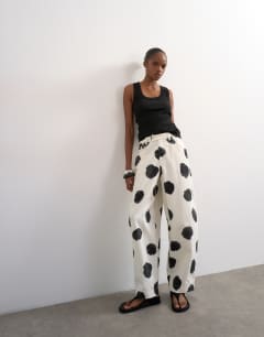 Polka dot barrel leg trouser in multi