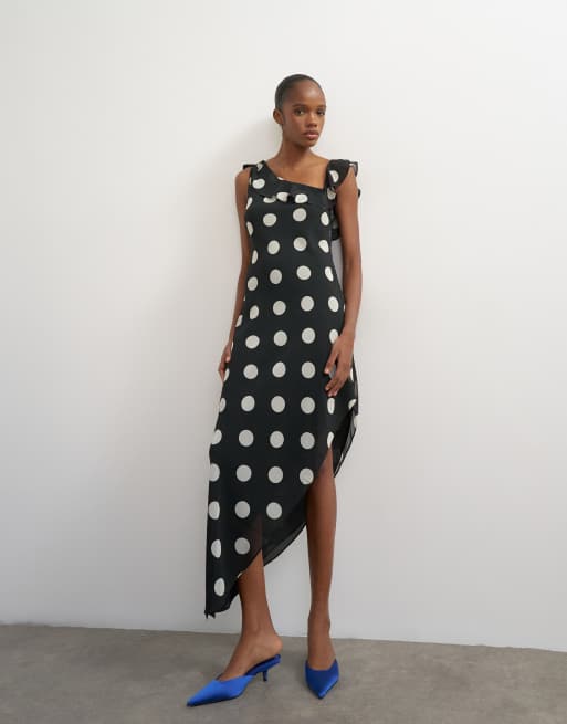 Topshop polka dot chiffon tie shoulder maxi dress in black, 2 of 4