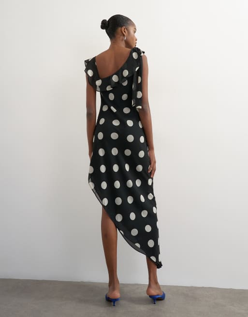 Topshop polka dot chiffon tie shoulder maxi dress in black, 4 of 4