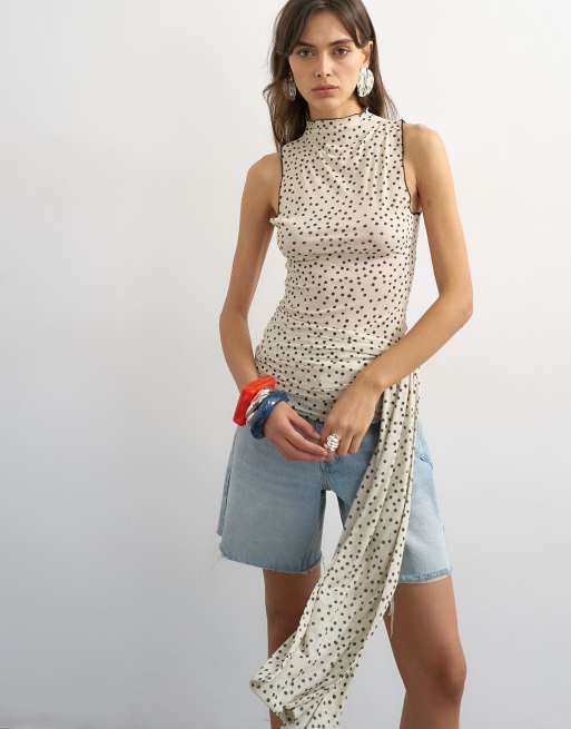 Topshop polka dot high neck sleeveless tank in mono | ASOS