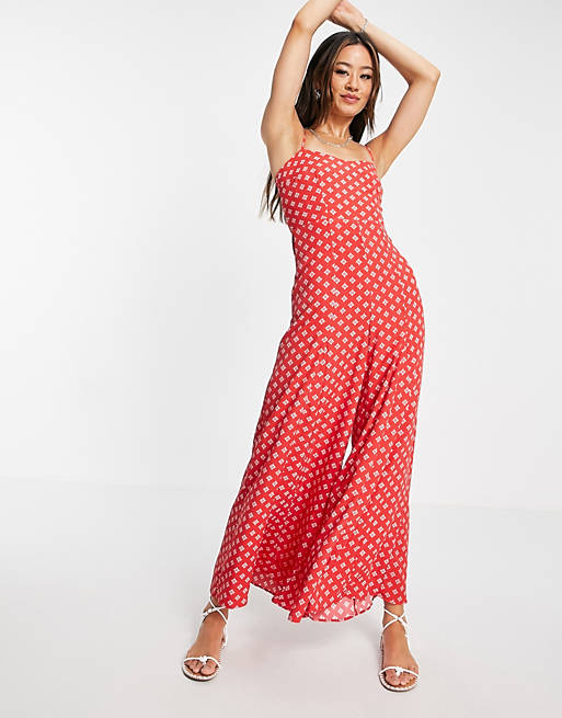 Women Topshop polka dot jumpsuit in red tile print 