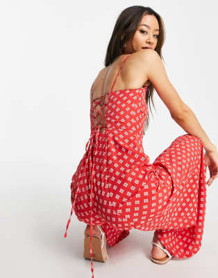 Topshop polka dot jumpsuit in red tile print ASOS