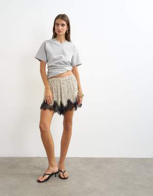 Topshop Polka Dot Lace Trim Shorts In Multi