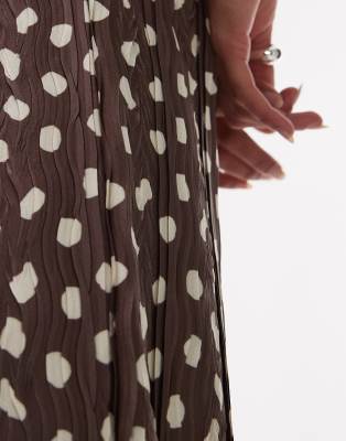 Shop Topshop Polka Dot Plisse Wide Leg Pants In Brown