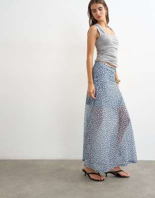 Topshop polka dot ruched skirt in blue