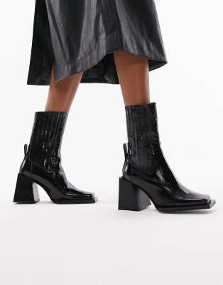 Topshop - Polly - Chelsea-Stiefel aus hochwertigem Leder in Schwarz mit eckiger Zehenpartie und Absatz