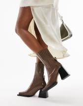 Shellys London Jupiter sock boots in chocolate high shine patent