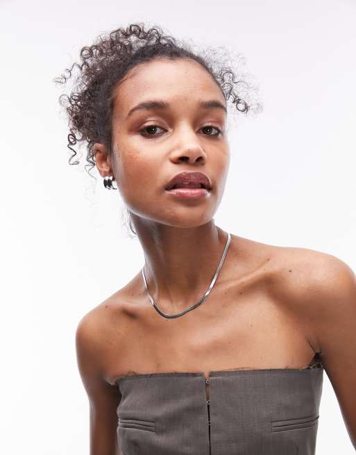 Topshop - Polly - Schakelketting van waterbestendig roestvrij staal met platte schakels in zilverkleur