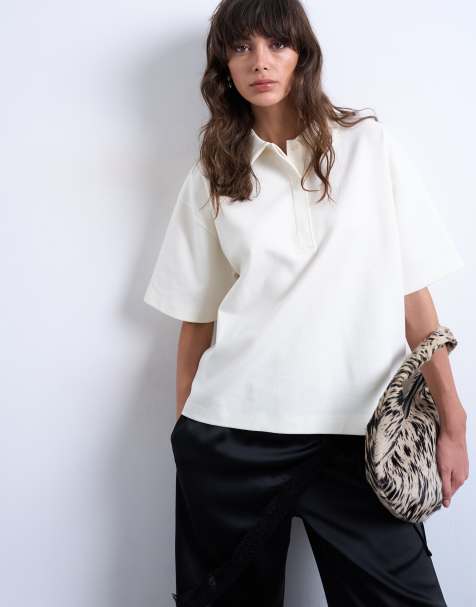 Topshop - Polo à manches courtes en maille interlock - Écru - view 1