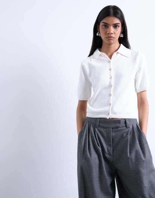 Topshop - Polo a maniche corte in maglia di colore neutro