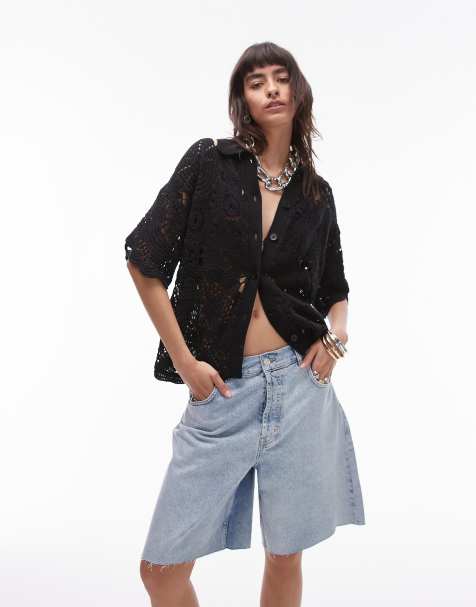 Topshop - Polo aspect crochet - Noir - view 1