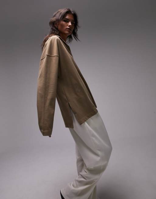 Topshop - Polo basique oversize à manches longues de qualité supérieure - Taupe, 4 de 4