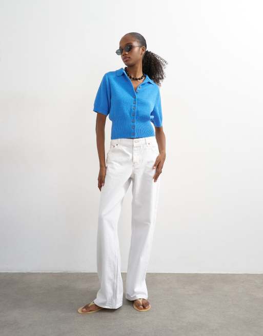 Topshop - Polo cintré à la taille en maille fine de tissu éponge - Bleu, 2 de 4