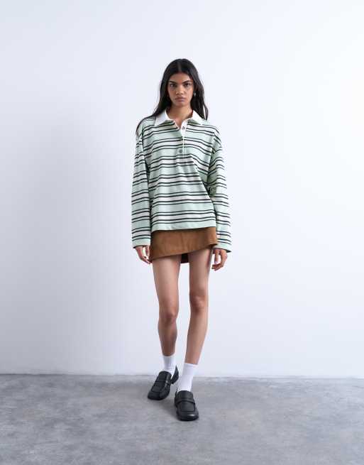 Topshop - Polo de rugby en jersey rayé à manches longues - Pistache, 2 de 4
