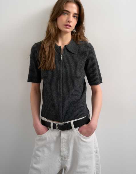 Topshop - Polo d'ensemble zippé en maille - Anthracite - view 1