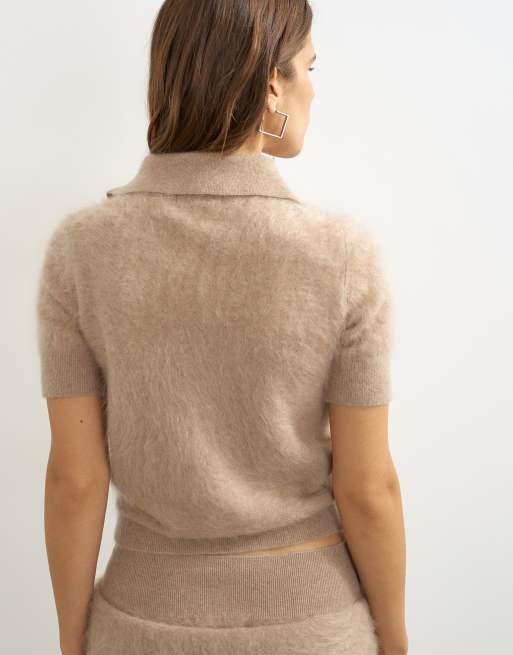 Topshop polo en maille à assortir en cachemire pur brossé premium, neutre, 4 de 4