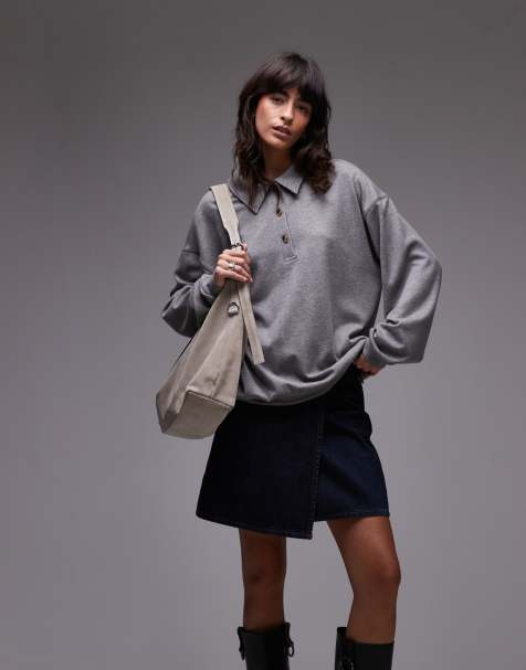 Topshop - Polo en tissu côtelé de qualité supérieure - Gris - view 1