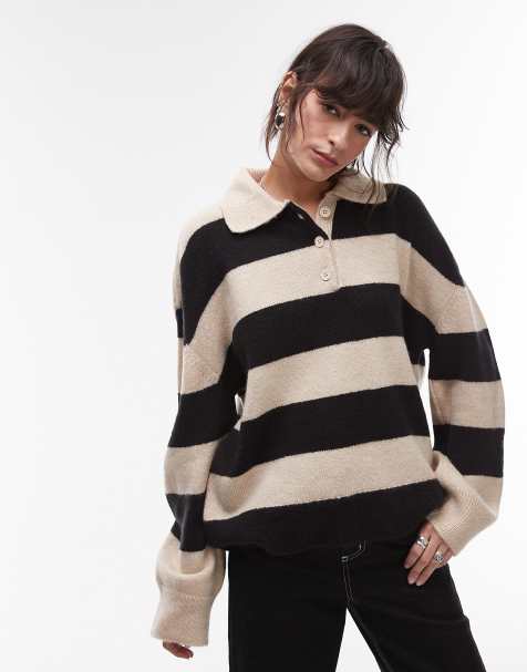 Topshop - Polo in maglia nera e color avena - view 1