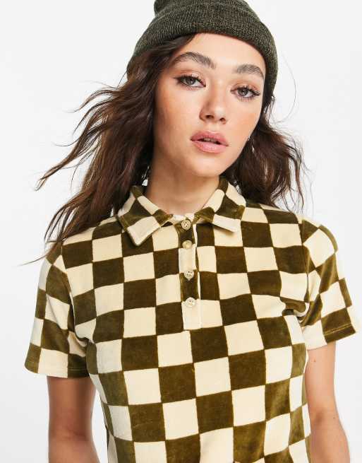 Topshop - Polo in spugna multicolore a scacchi