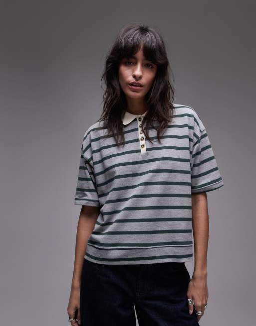 Topshop - Polo squadrata a righe color antracite