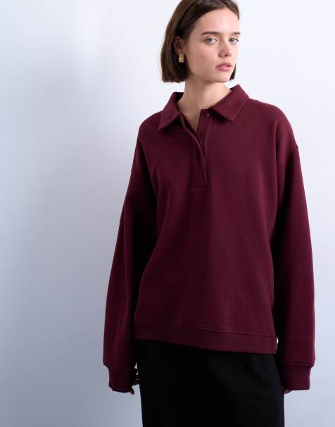 Topshop polo sweat in burgundy
