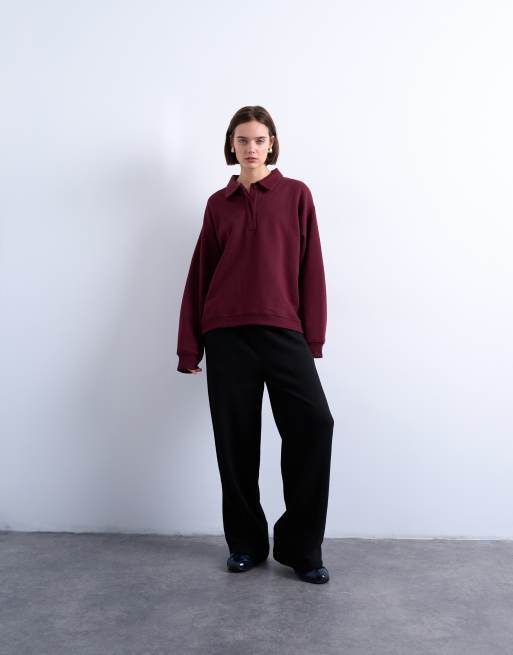 Topshop polo sweat in burgundy, 2 of 4